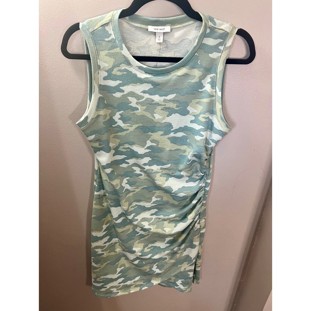 Nine West Womens Camo Sleeveless Ruched Side Military BodyCon Dress Size Small